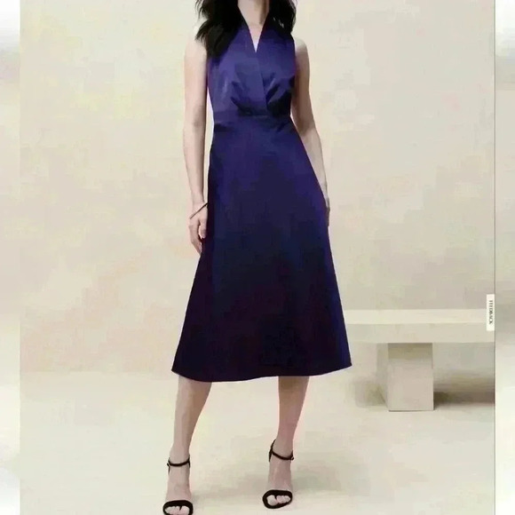 BANANA REPUBLIC SATIN V-NECK KNEE-LENGTH DRESS - Picture 5 of 5